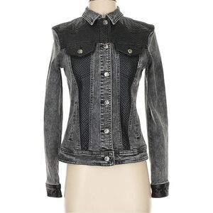 Versace Jeans Washed Gray Moto Jacket, Black Leather Detail, Small